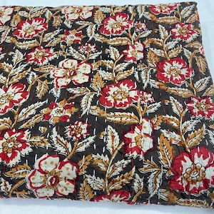 Floral Indian Handmade Block Print Kantha Quilt – Black Red Handmade Cotton Bedspread – Indian Block Print Blanket – Vintage Style Bedspread