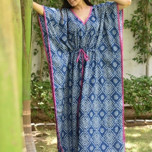 Indigo Silk Embroidered Caftan