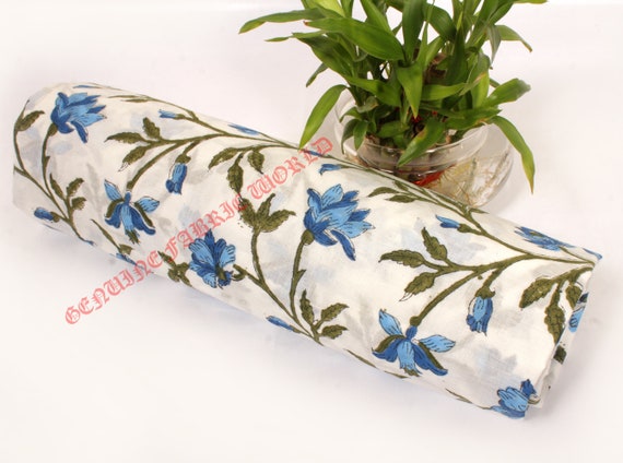 インド　ブロックプリントキルト　大判 青白花柄 Craft India インドキルト ブロックプリント トートバッグ｜花柄