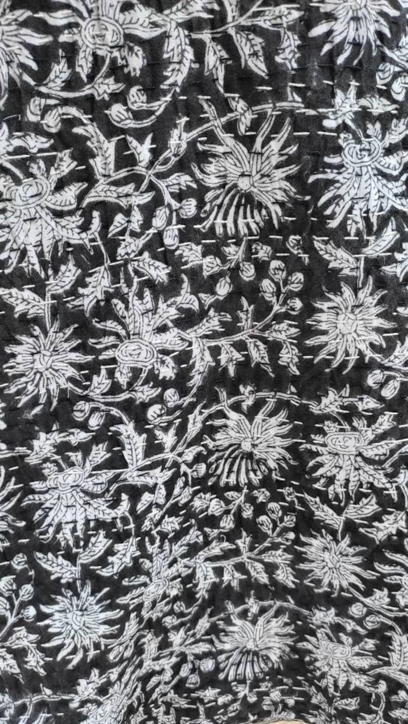 Black Kantha Quilt Kantha Quilt Throw Kantha Quilt Queen White Etsy