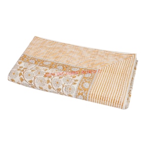 Courtepointe florale moutarde en kantha - Couvre-lit en coton fait main à imprimé blocs, couverture réversible bohème, literie vintage de Jaipur