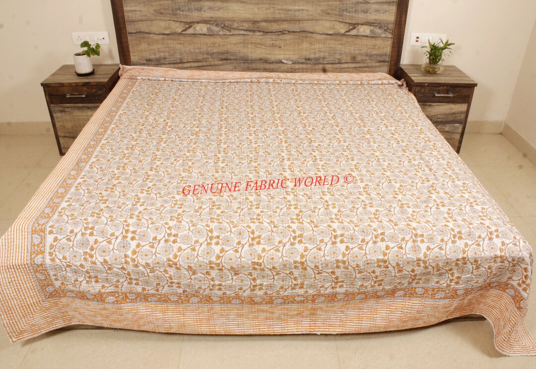 Orange Kantha Quilt Queen Summer Bedding Quilt Orange Modern Etsy