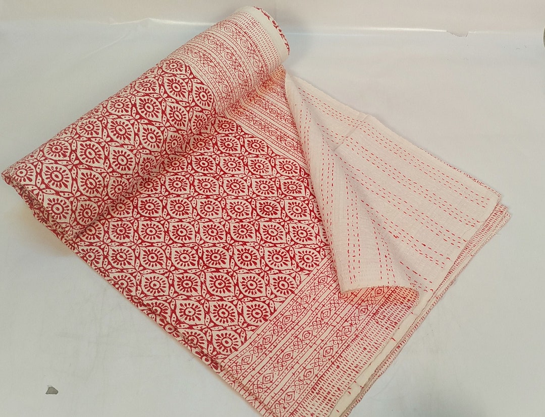 Large Red Bedspread Indian Block Print Bedspreads Handblock Etsy
