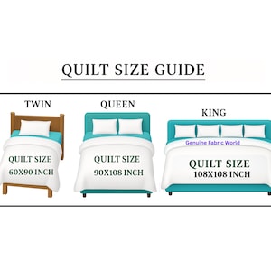 Pode incluir: Um guia de tamanhos de edredons, mostrando tr&ecirc;s camas com edredons de diferentes tamanhos: solteiro, casal e king-size. O edredom de solteiro mede 60x90 polegadas, o edredom de casal mede 90x108 polegadas e o edredom king-size mede 108x108 polegadas.