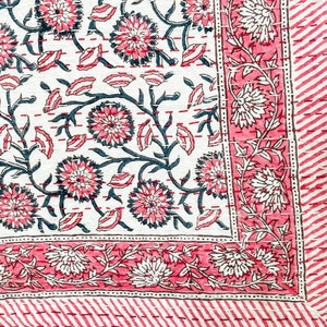 Pink and Blue Floral Indian Block Print Kantha Quilt, Handmade Cotton Bedspread, Indian Block Print Blanket Pink Kantha Bedspreads
