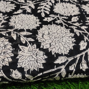 Black White Floral Handmade Indian Block Print Kantha Quilt, Hand Block Print Cotton Throw, Boho Bedspread Blanket, Lightweight Bedding