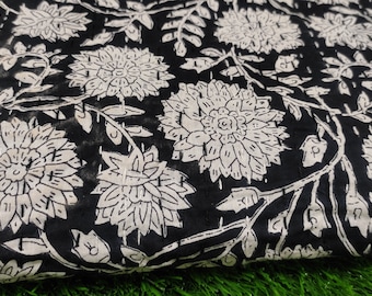 Indian Black floral bedspread or quilt Queen Black and White floral Quilt quilt for sale handmade kantha quilt for sale handmade full size