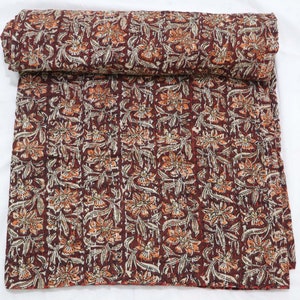 Indian Block Print Bedspread or Quilt Full size Queen Size Quilt Hand Stitched Bohemian Quilt Indian Quilted Bedding Light Weight Love Quilt