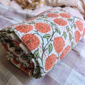 Handmade Kantha Quilt: Red Floral Garden Delight Bedspread