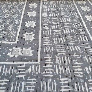 Handmade Indian Block Print Kantha Quilt Throw Blanket – Grey Block Print Cotton Bedding – Boho Quilt – Indian Bedding Blanket – Bohemian