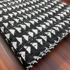 Black White Kantha Quilt Twin | Tribal Print Cotton Throw Blanket | Hand Block Printed Bedspread | Boho Bedding | Reversible Quilt