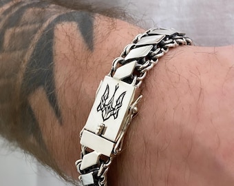 Oxidized 999 Silver Mens Bracelet: Personalized Memorial Gift