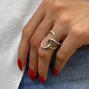 925 Sterling Silver Wave Ring, Design Silver Ring, Abstract Geometric Ring, Chunky Thick Ring, Simple Wide Chunky Long Large Ring, Gift for