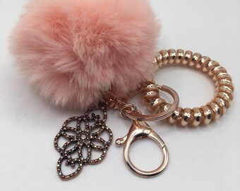Rose gold pom pom keychain Clearance