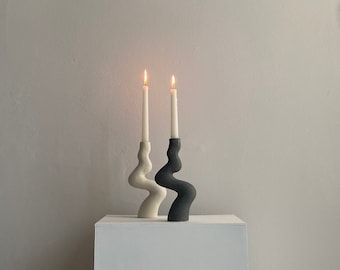 Set 2 White and Black Ceramic Candlestick, M33Cs Candle Holder