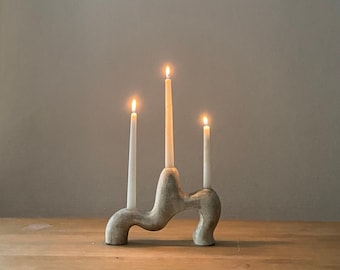 SMUL Candle Holder, White Grey Ceramic Vase