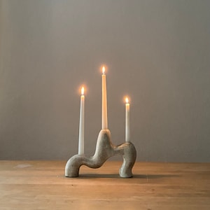 SMUL Candle Holder, White Grey Ceramic Vase