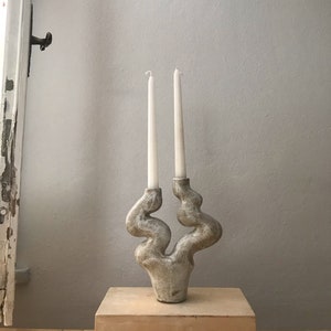 M33C Candle Holder, White- Grey Ceramic Sculptural Vase