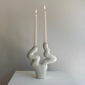 White Sculptural Ceramic Candle Holder - M33C by Aysun Ay