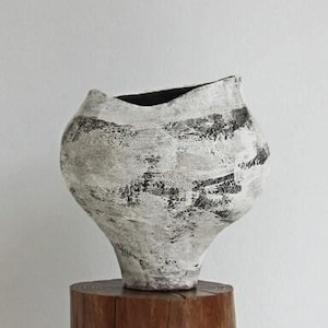 Handmade ceramic vase, White and black absart vessel, Limited Edition by Labro Ceramic