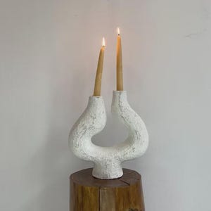 Handmade White Ceramic Candle Holder, Minimalist Home Decor, Elegant Candle Stand, Abstract Ceramic Vessel, Limited Edition by Labro Ceramic