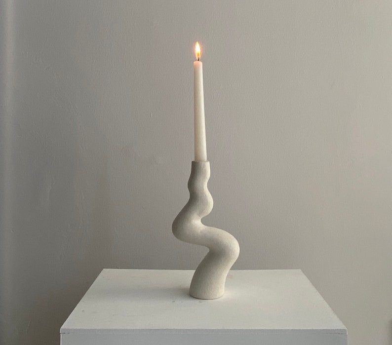 White Ceramic Candlestick M33cs Candle Holder Etsy