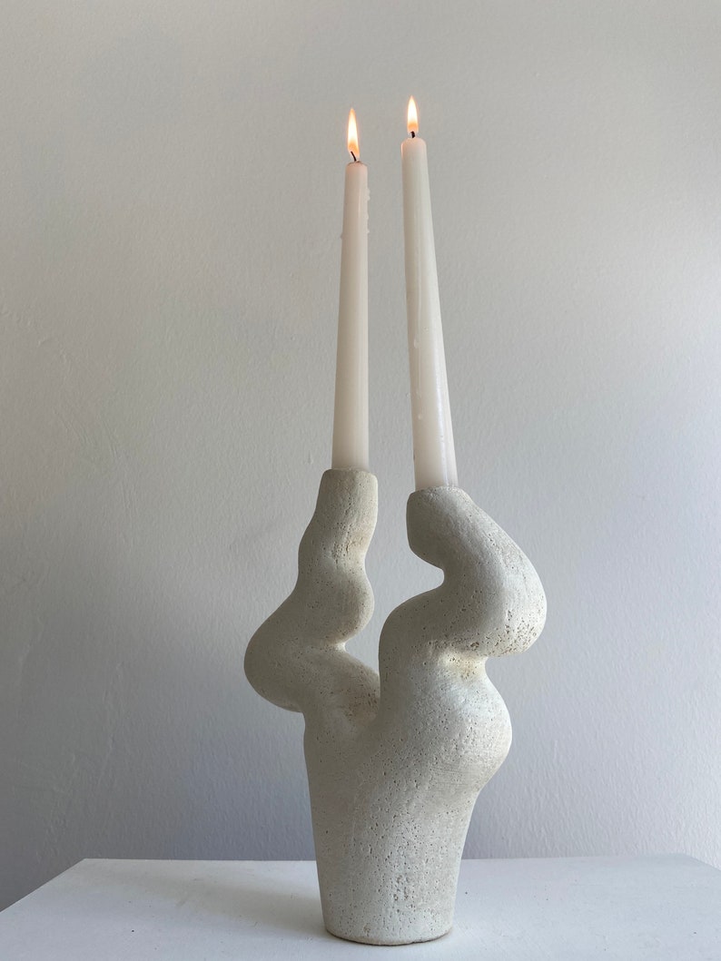 White Ceramic Candlestick , M33C Candle Holder image 5