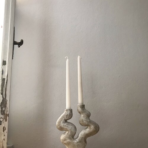 White Ceramic Candlestick M33C Candle Holder Etsy