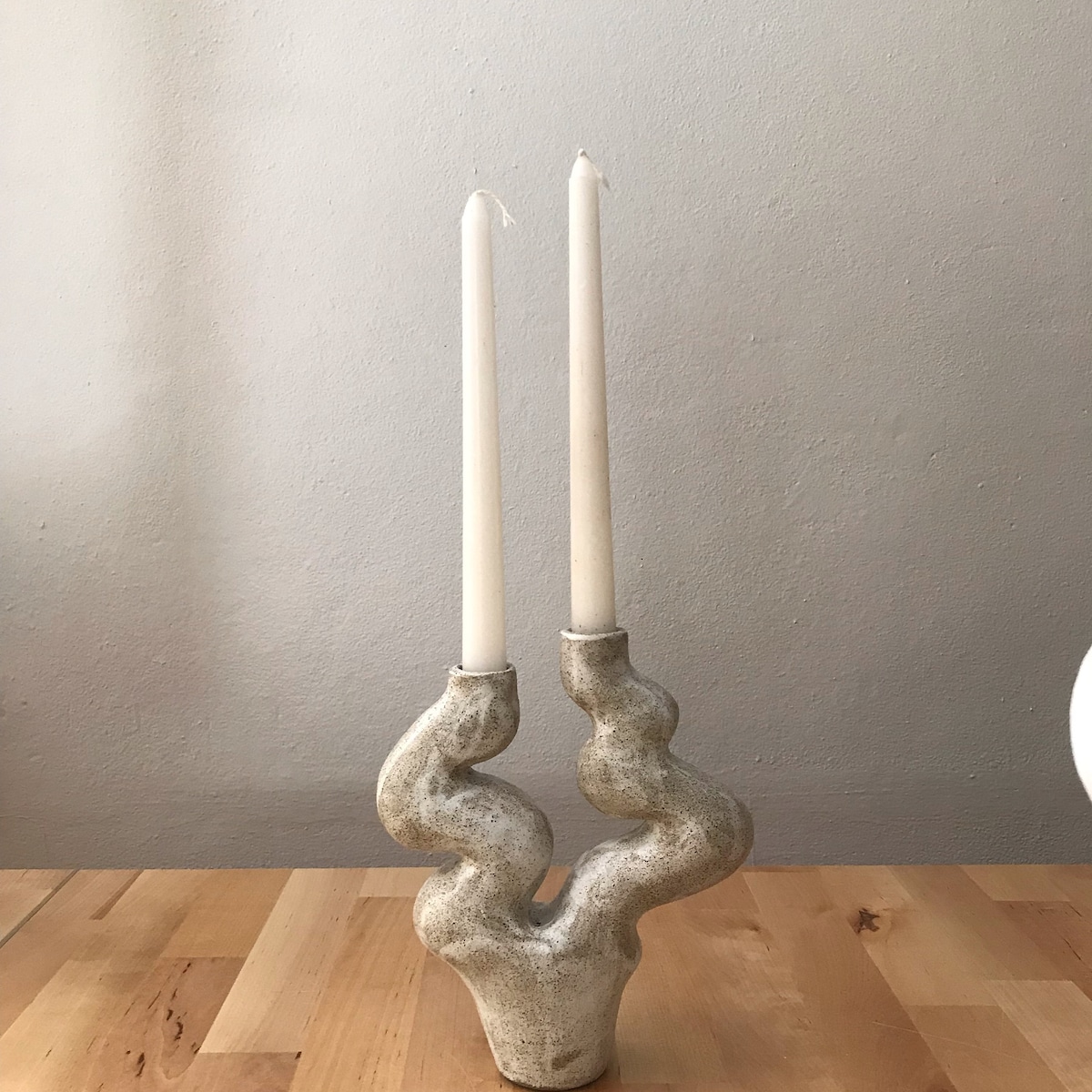 White and Grey Sculptural Ceramic Candle Holder - Minimalist Decor - Etsy