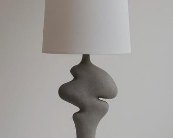 Sculptural Stoneware Ceramic Lamp with Cotton Shade – Hand-Built Organic Form