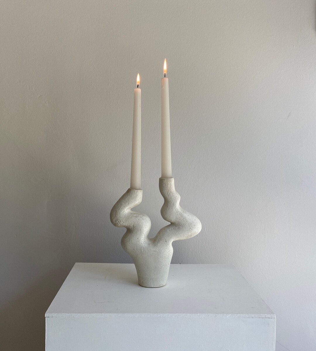 White Ceramic Candlestick M33C Candle Holder Etsy