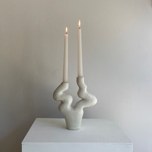 White Ceramic Candlestick , M33C Candle Holder image 1