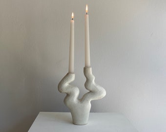 White Ceramic Candlestick , M33C Candle Holder