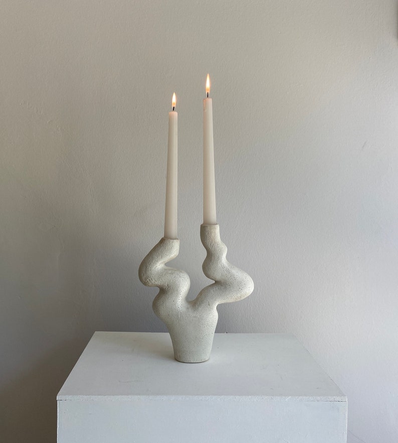 White Ceramic Candlestick , M33C Candle Holder image 1