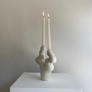 White Ceramic Candlestick , M33C Candle Holder image 4