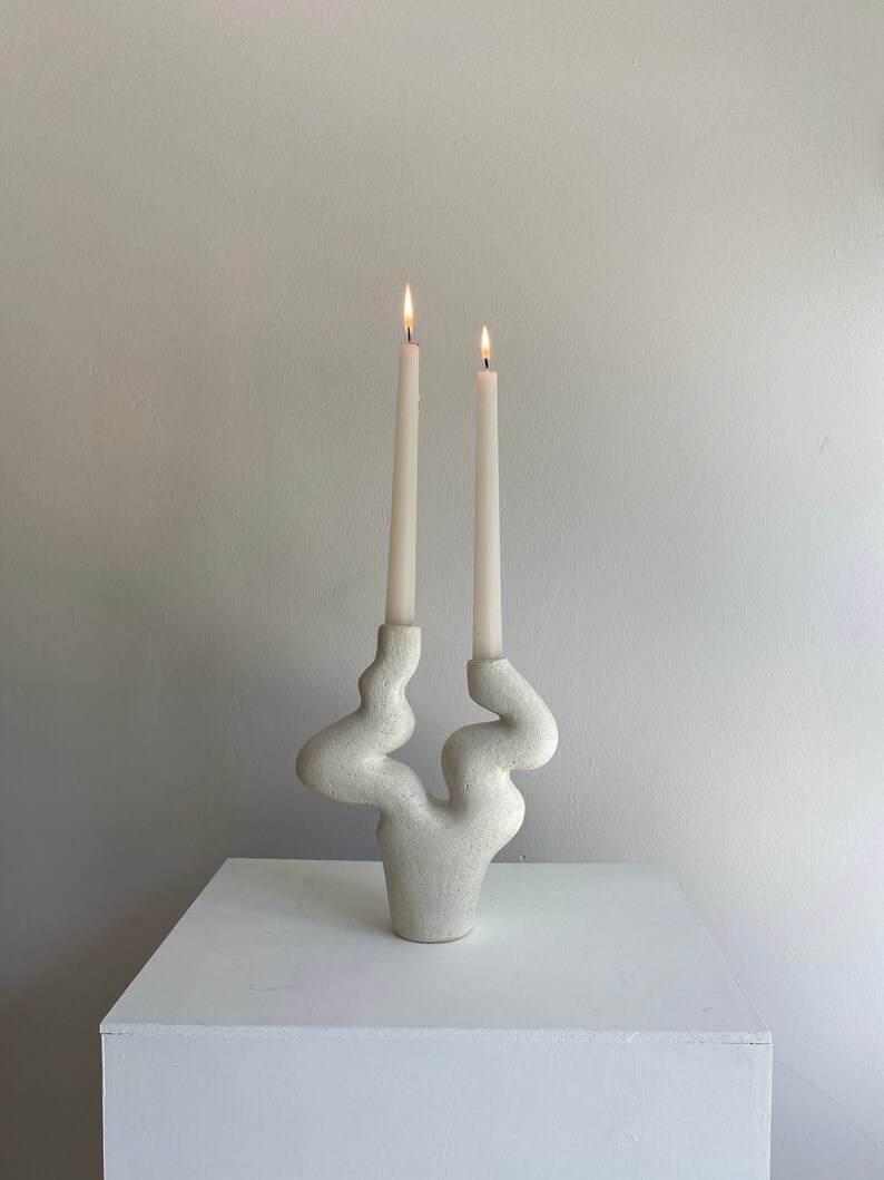 White Ceramic Candlestick , M33C Candle Holder image 3