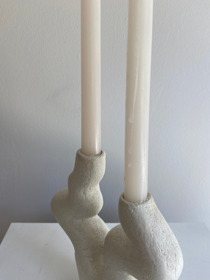 White Ceramic Candlestick , M33C Candle Holder image 6