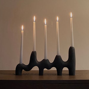 SMUL II Candle Holder, Black Ceramic Candlestick image 1