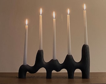 SMUL II Candle Holder, Black Ceramic Candlestick