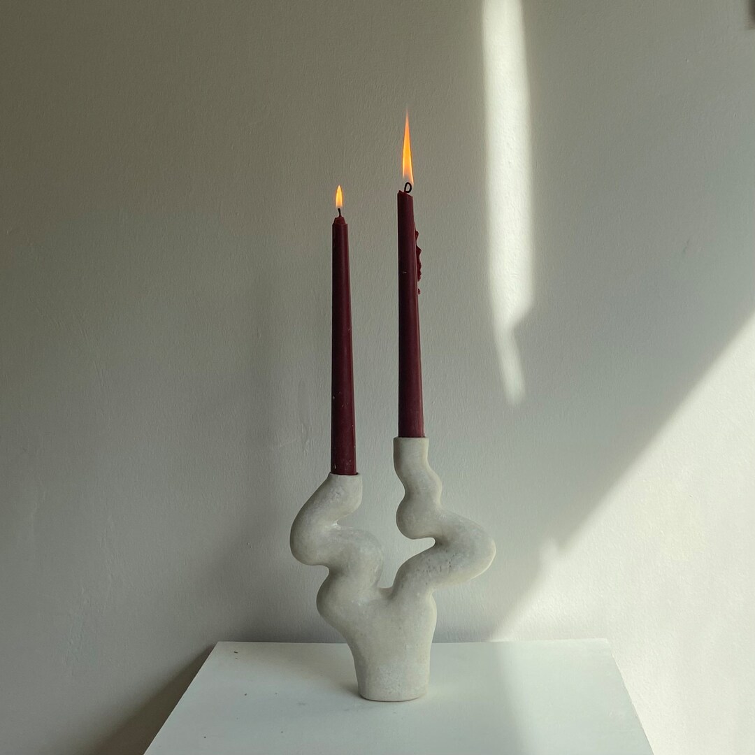 White Ceramic Candlestick M33C Candle Holder Etsy