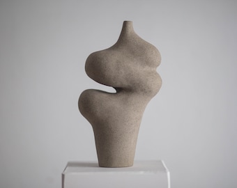 Handmade Grey Stoneware Ceramic Vase, Minimalist Sculptural Vase
