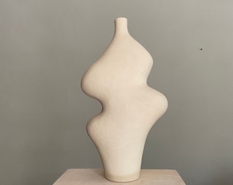 Sculptural Beige Ceramic Ceramic Vase, Abstract Vessel