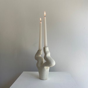 White Ceramic Candlestick , M33C Candle Holder image 2