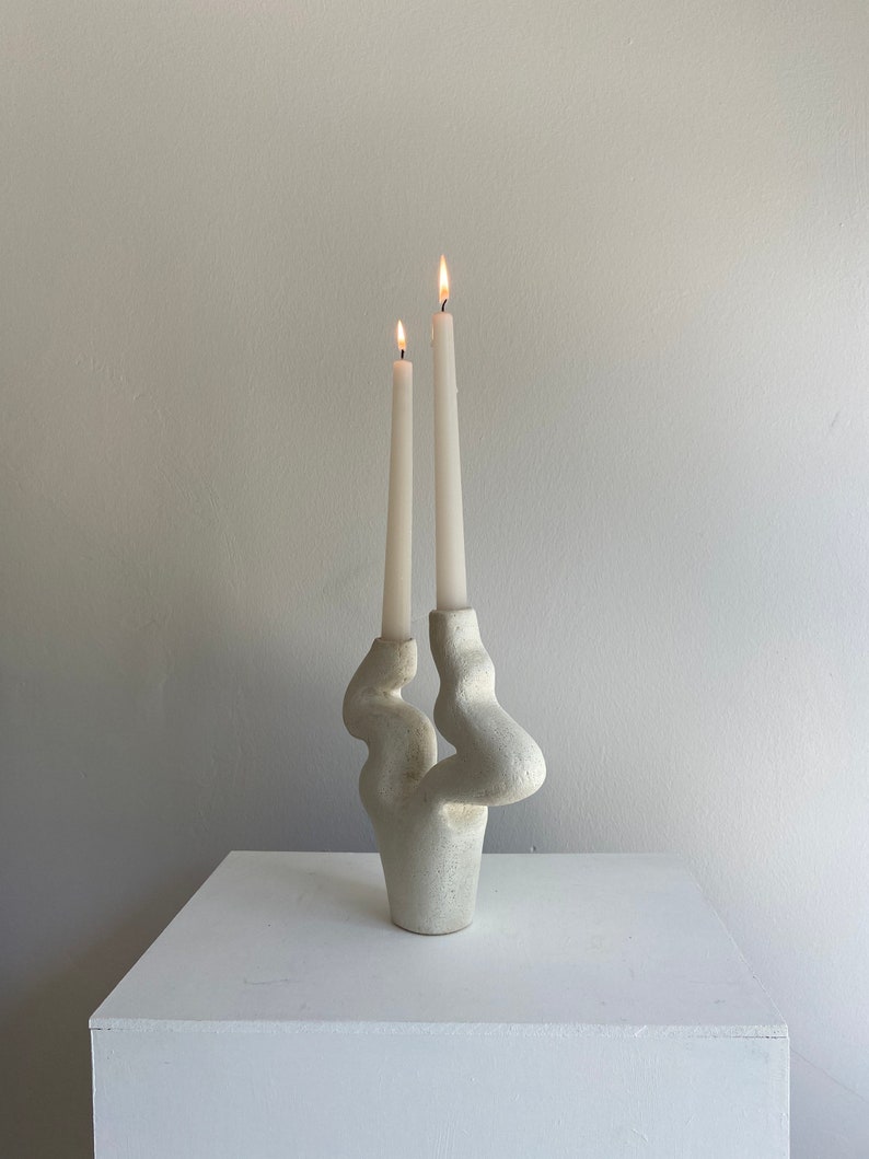 White Ceramic Candlestick , M33C Candle Holder image 2