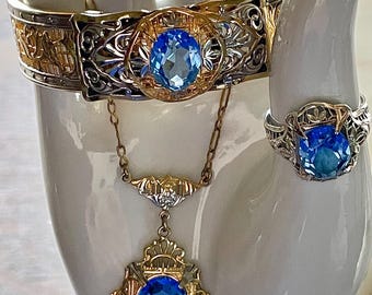 1930 ART DECO FILIGREE Jewelry Set, Rare, Signed Samsan in Original Deco Box, Patent Numbers