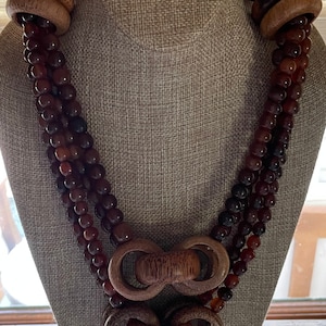 GERDA LYNGGARD MONIES Vintage 1980s, Signed, Horn and Wood Necklace