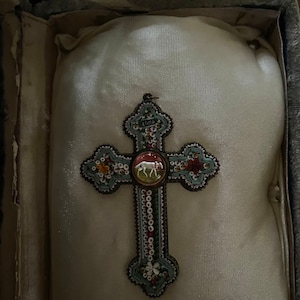 ANTIQUE MICRO MOSAIC Cross, Roma Italy, Large, Handmade, Circa 1920