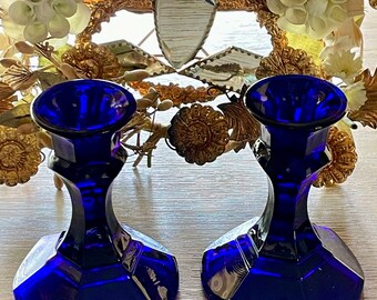 VIBRANT COBALT BLUE Glass Candle Holders, Set of Two