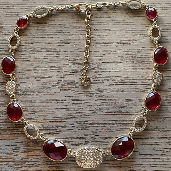 SWAROVSKI CRYSTAL NECKLACE, Large Red Crystals with Pave’ Clear Crystals