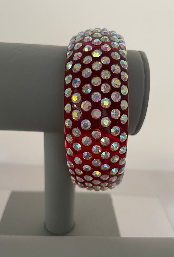 HUGE Translucent RED LUCITE Encrusted Rhinestone … - image 5